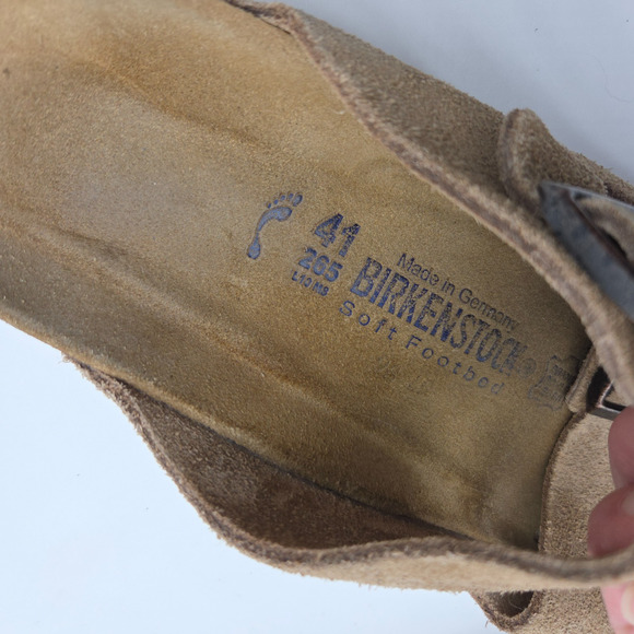 Birkenstock Arizona Suede Sandals Soft Footbed Size 41 US 10 Narrow Taupe Brown - Picture 4 of 6